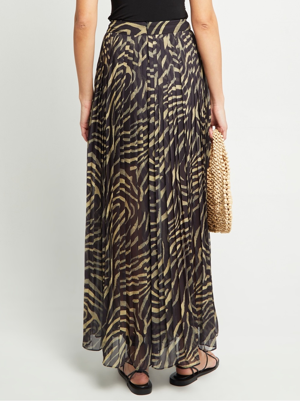 Kourt Kyla  Pleated Chiffon Zebra-Print Maxi Pants in Tan & Black - Picture 2 of 12